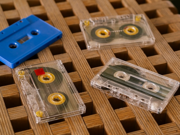 Free photo cassette tapes on table close-up shot