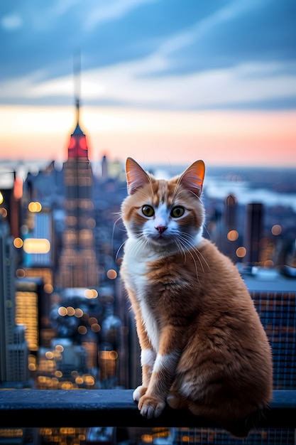 Free photo cat in front of empire state building