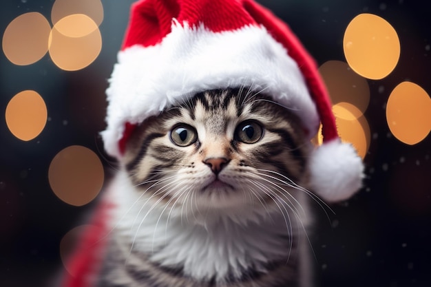 Free Photo cat wearing a santa hat adorable looks stylish