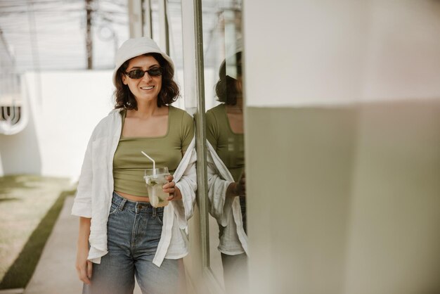 Caucasian attractive woman smiling at camera