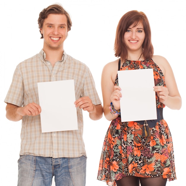 Caucasian couple with blank papers