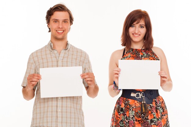 Caucasian couple with blank papers