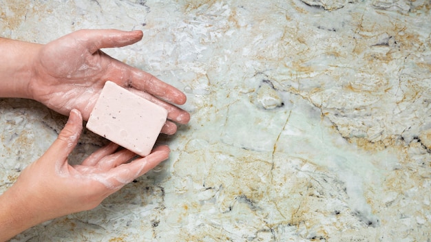 Free photo caucasian person washing hands