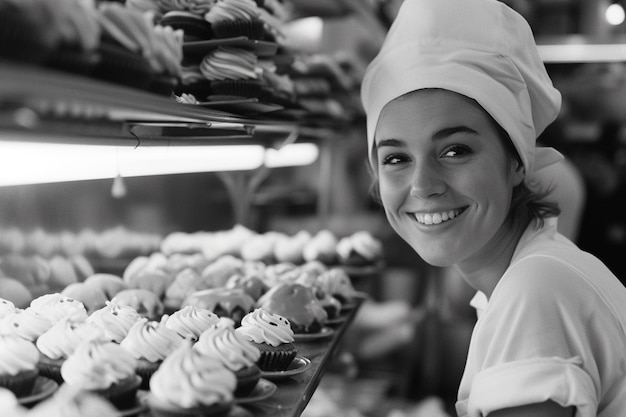 Celebration of labour day with monochrome view of woman working as a chef