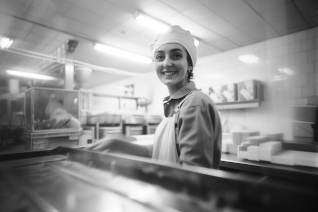 Celebration of labour day with monochrome view of woman working at her job