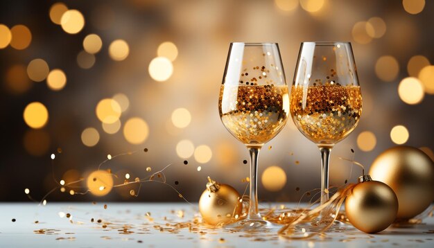 Celebration of luxury champagne wine decoration glowing shiny gold generated by artificial intelligence