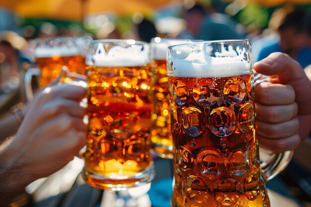 Celebration of oktoberfest with lots of beer