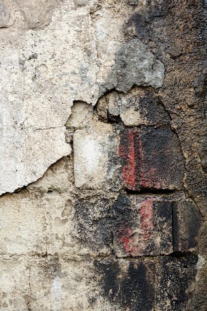 Free Photo cement wall with exposed dirty bricks and paint