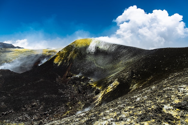 Central crater of active volcano in Europe Etna at 3345 meters above sea level. Located in Sicily, I