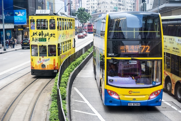 Free photo central, hong kong-jan.10,2016: traffic scene. tram in hong kong