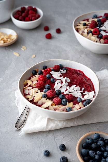 Ceramic bowl of delicious acai brazilian dessert