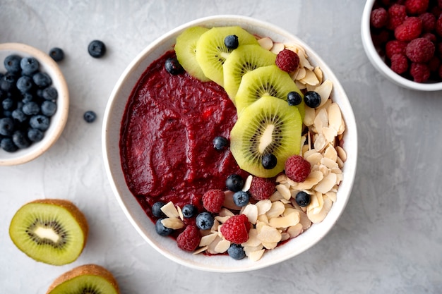 Ceramic bowl of delicious acai brazilian dessert