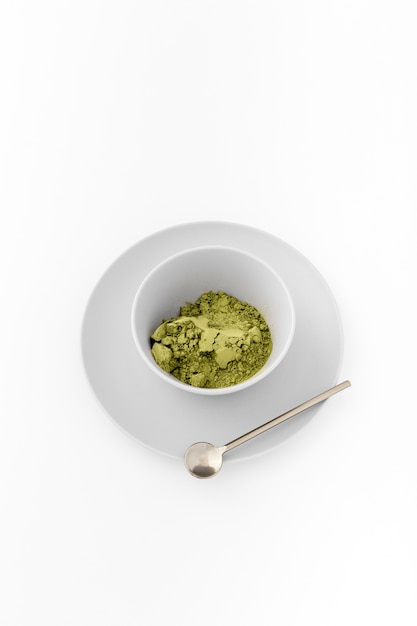 Ceramic bowl with matcha powder