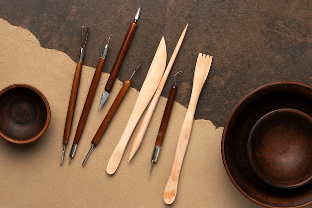 Ceramic and pottery tools still life