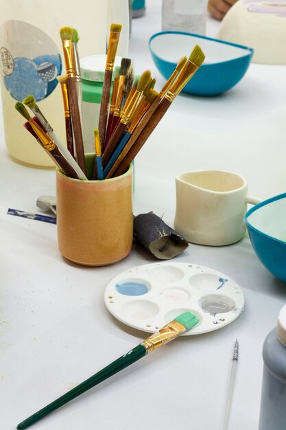 Ceramic and pottery tools still life