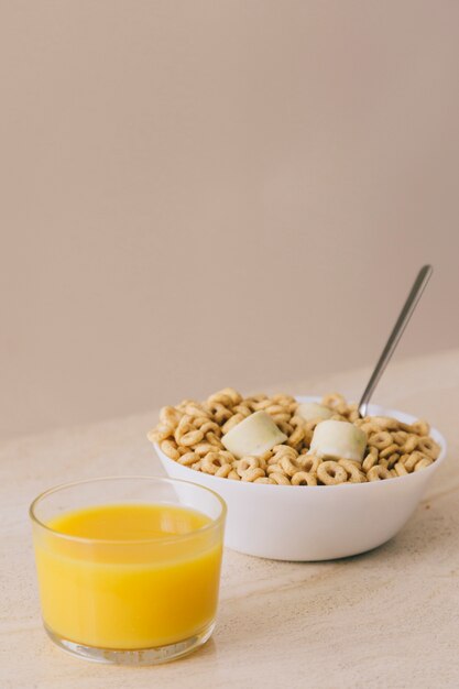 Cereals and orange juice