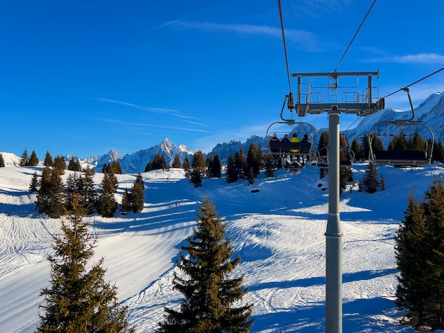 Chair lift in french mountain, Europe