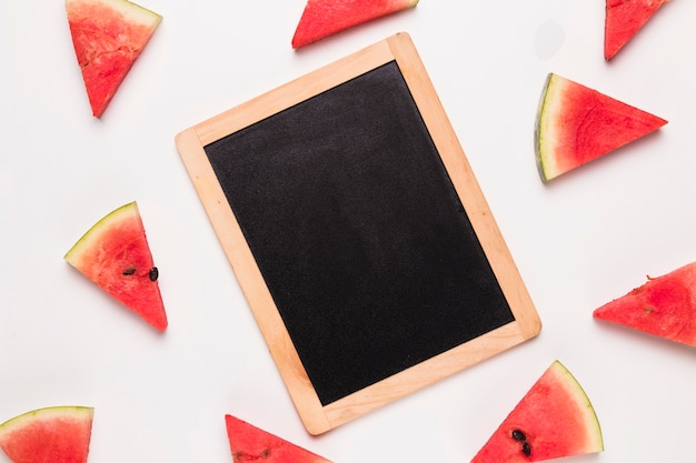 Chalk board and watermelon slices