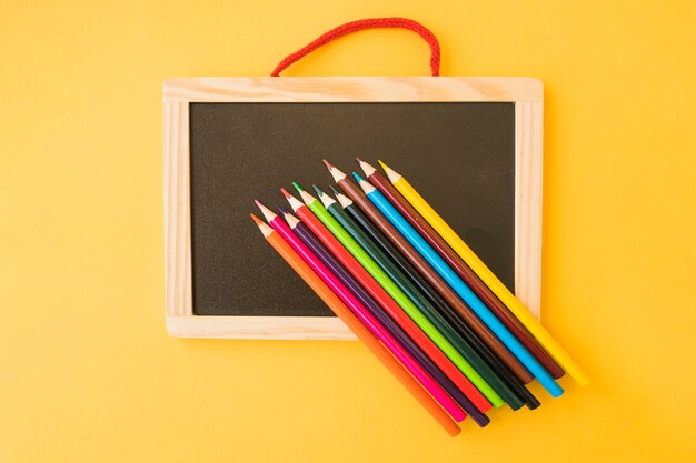 Chalkboard under colored pencils