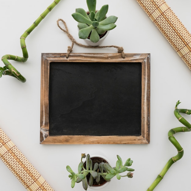 Free photo chalkboard presentation with bamboo