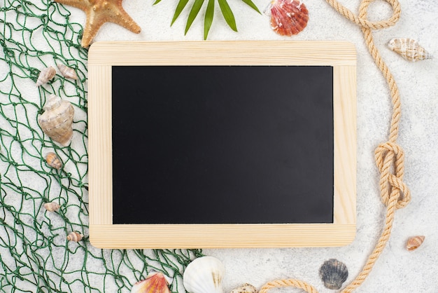 Chalkboard with fish net