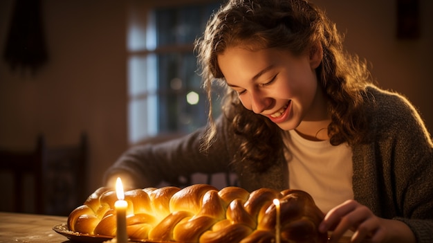 Challah dish for hanukkah on table