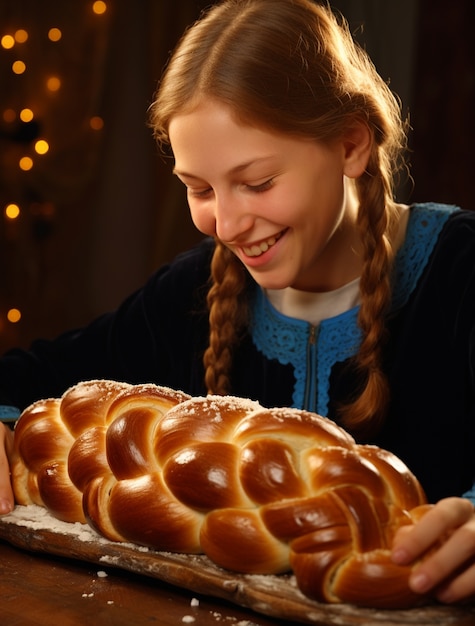 Challah dish for hanukkah on table