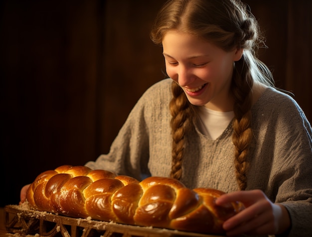 Challah dish for hanukkah on table