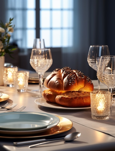 Free Photo challah dish for hanukkah on table