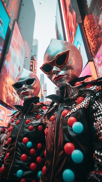 Free photo character wearing costume at futuristic carnival