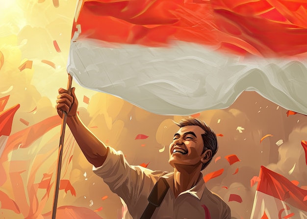 Character with an indonesian flag