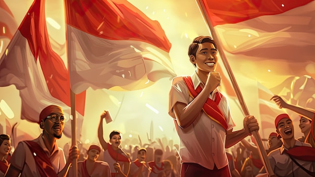 Character with an indonesian flag