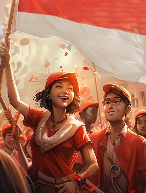 Free photo character with an indonesian flag