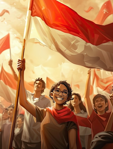 Free photo character with an indonesian flag