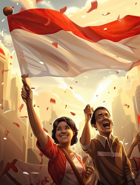 Free photo character with an indonesian flag