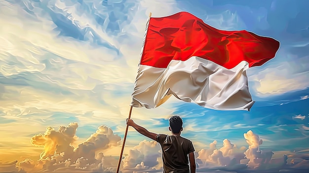 Free photo character with an indonesian flag