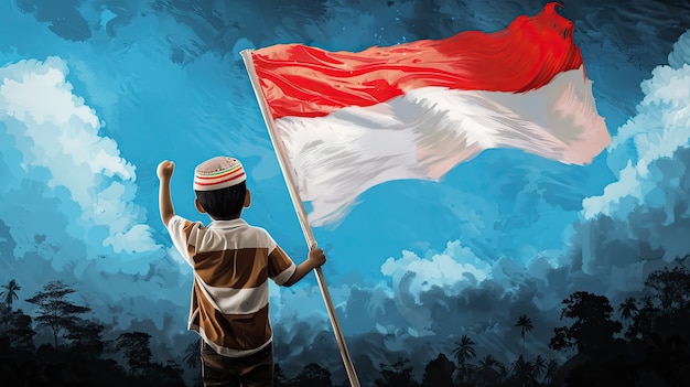 Character with an indonesian flag