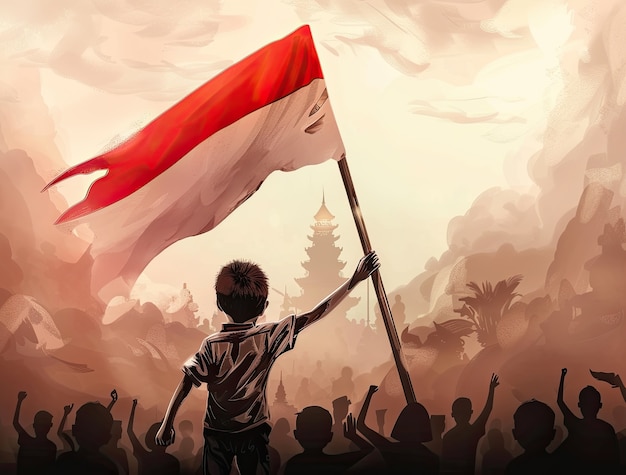 Free photo character with an indonesian flag