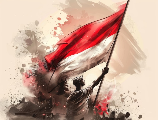 Character with an indonesian flag