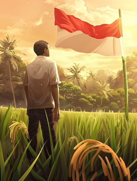 Free photo character with an indonesian flag