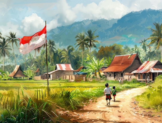 Free Photo character with an indonesian flag