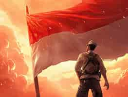 Free photo character with an indonesian flag