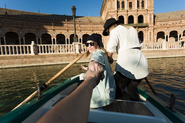 Charming women on boat