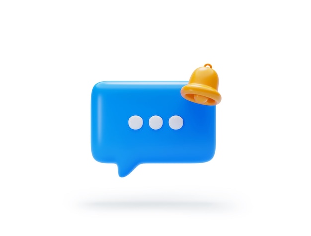 Free photo chat message blue speech bubble icon with bell notification alert notice reminder symbol conversation button icon or symbol background 3d illustration