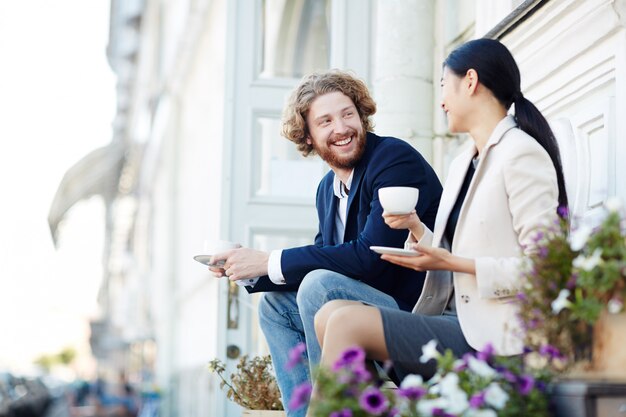 Chatting at break