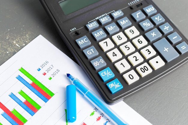 Checking accounting report on business table calculator