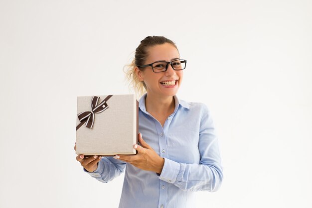 Cheerful business expert celebrating professional day