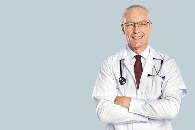 Cheerful male doctor in a white gown portrait