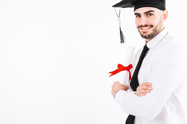 Free photo cheerful man posing with diploma