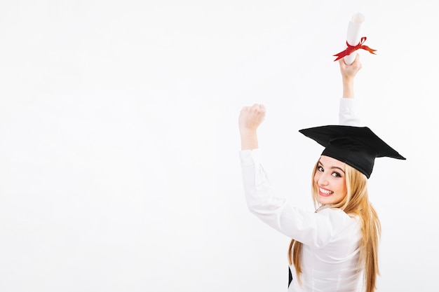 Free photo cheerful woman having university degree